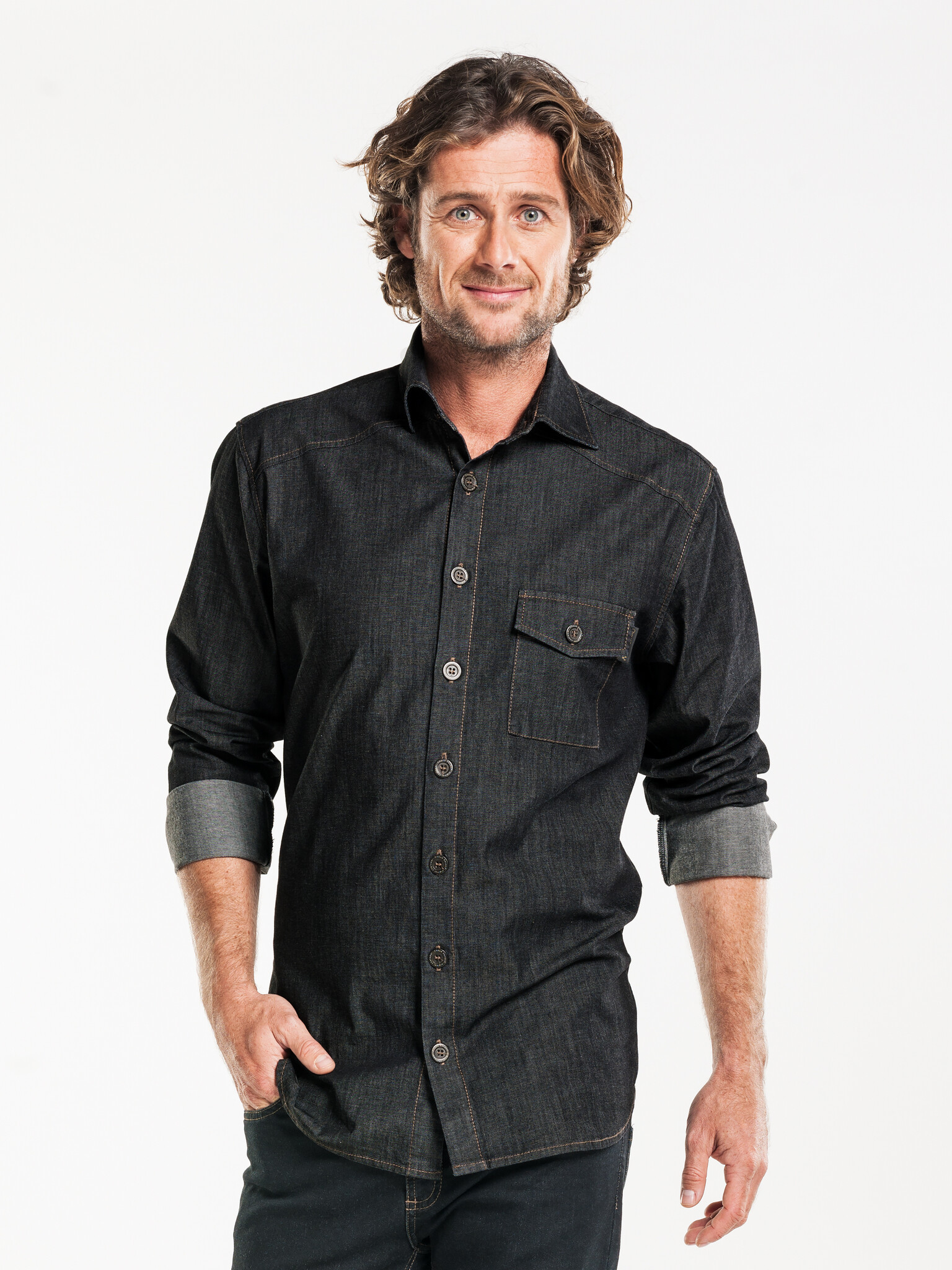 Chaud Devant Overhemd | Men Antra Denim Stretch | Grijs | Getailleerde pasvorm | Lange mouw | Heren
