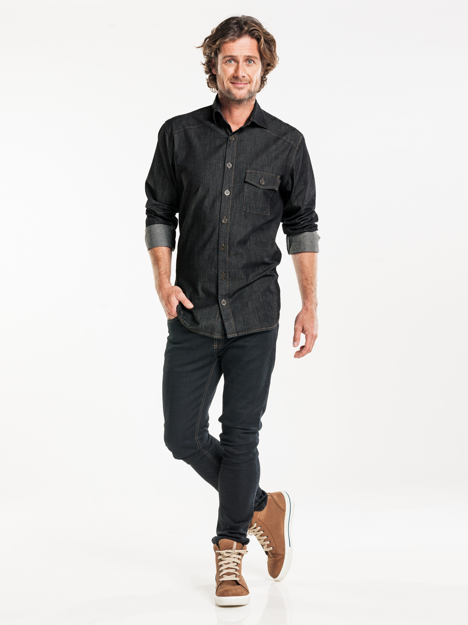 Chaud Devant Overhemd | Men Antra Denim Stretch | Grijs | Getailleerde pasvorm | Lange mouw | Heren, foto 2 van 3