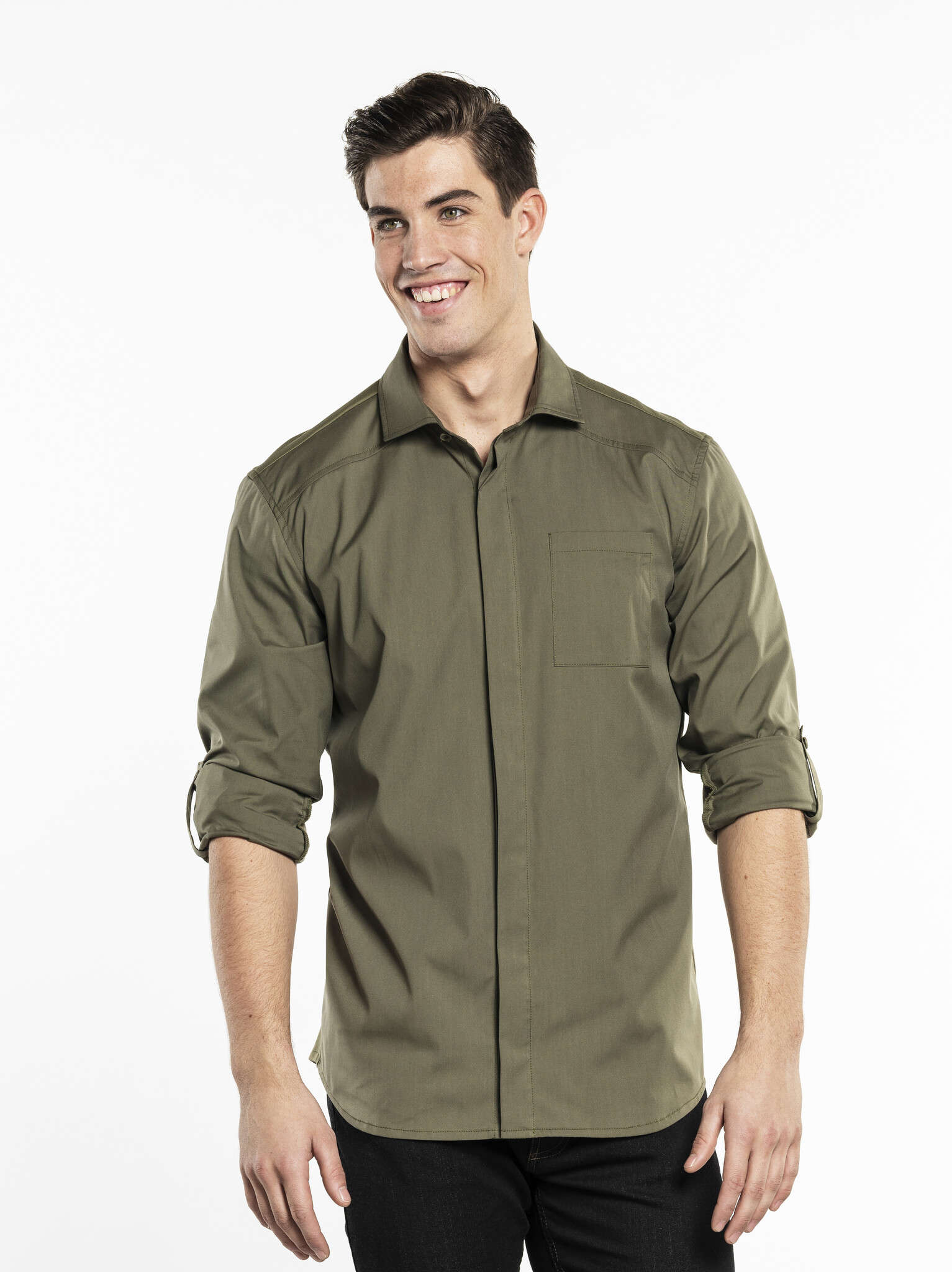 Chaud Devant Overhemd | Men FX Moss Stretch | Groen | Getailleerde pasvorm | Lange mouw | Heren