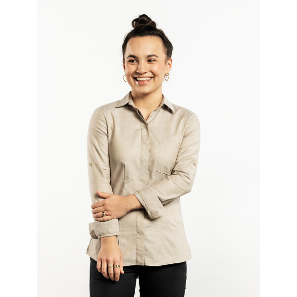 Chaud Devant Blouse | Women FX Sand Melee Stretch | Zand | Getailleerde pasvorm | Lange mouw | Dames