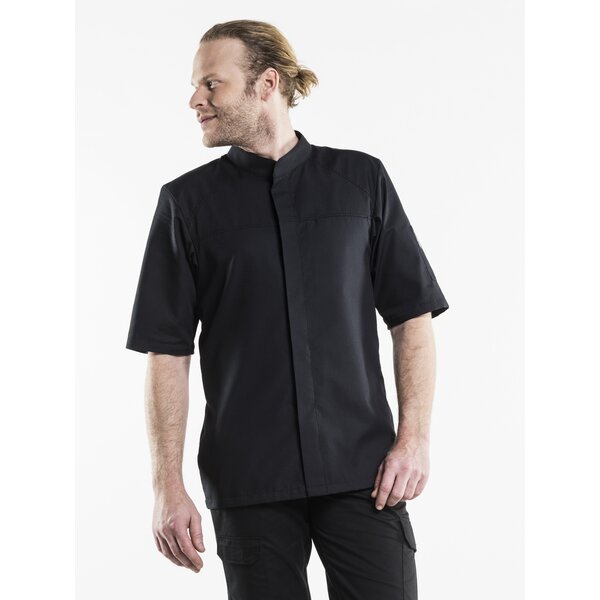 Chaud Devant Koksbuis | Salerno FX Black Stretch Short Sleeve | Zwart | Getailleerde pasvorm | Korte mouw | Heren