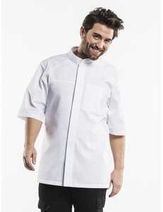 Chaud Devant Koksbuis | Salerno FX White Stretch Short Sleeve | Wit | Getailleerde pasvorm | Korte mouw | Heren