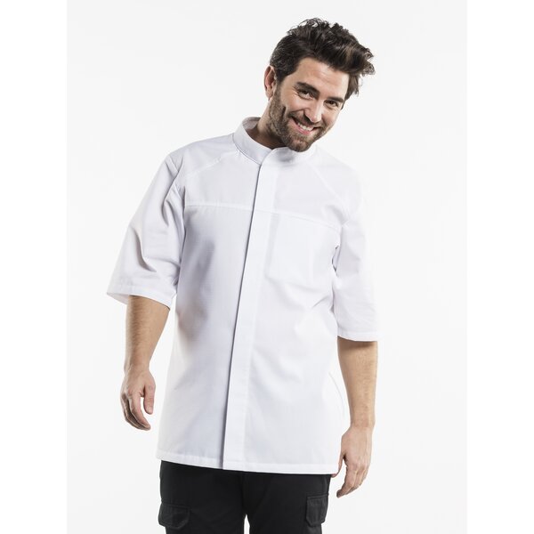 Chaud Devant Koksbuis | Salerno FX White Stretch Short Sleeve | Wit | Getailleerde pasvorm | Korte mouw | Heren