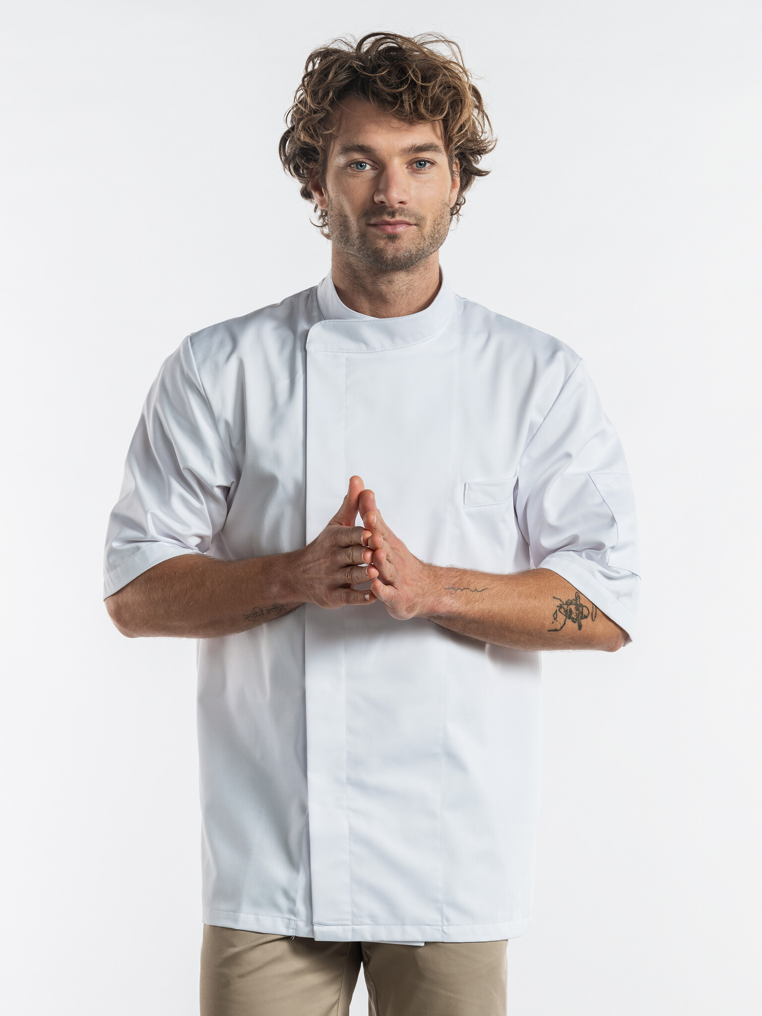 Chaud Devant Koksbuis | Bacio White Short Sleeve | Wit | Rechte pasvorm | Korte mouw | Heren