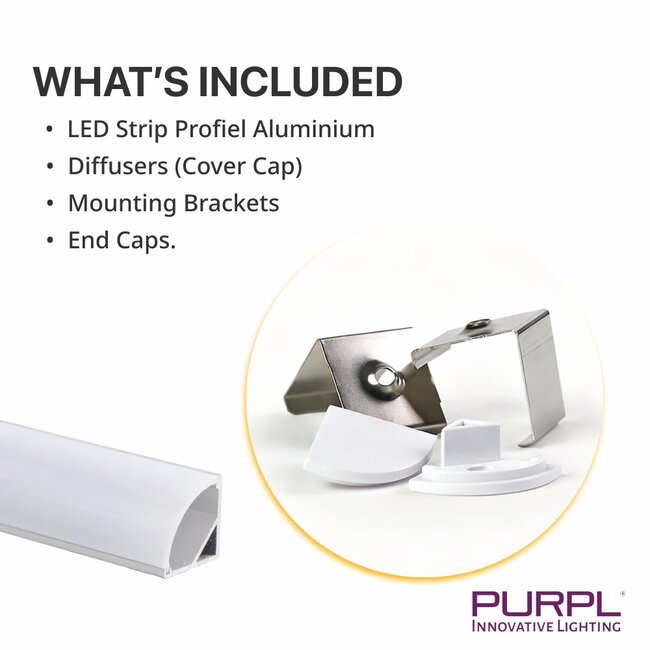 PURPL LED-nauhan alumiiniprofiili 1,5m kulma 20x20 mm