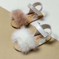 Babywalker Leather sandals with faux fur Leather sandals with faux fur