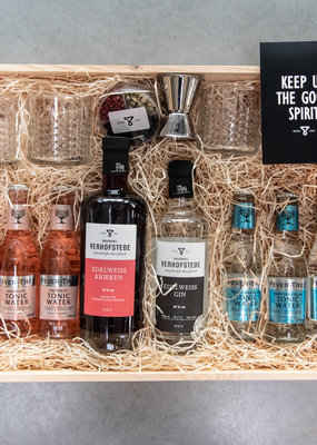 Geschenkkist Edelweiss Gin, Kriek, Tonic, Glazen & barmateriaal