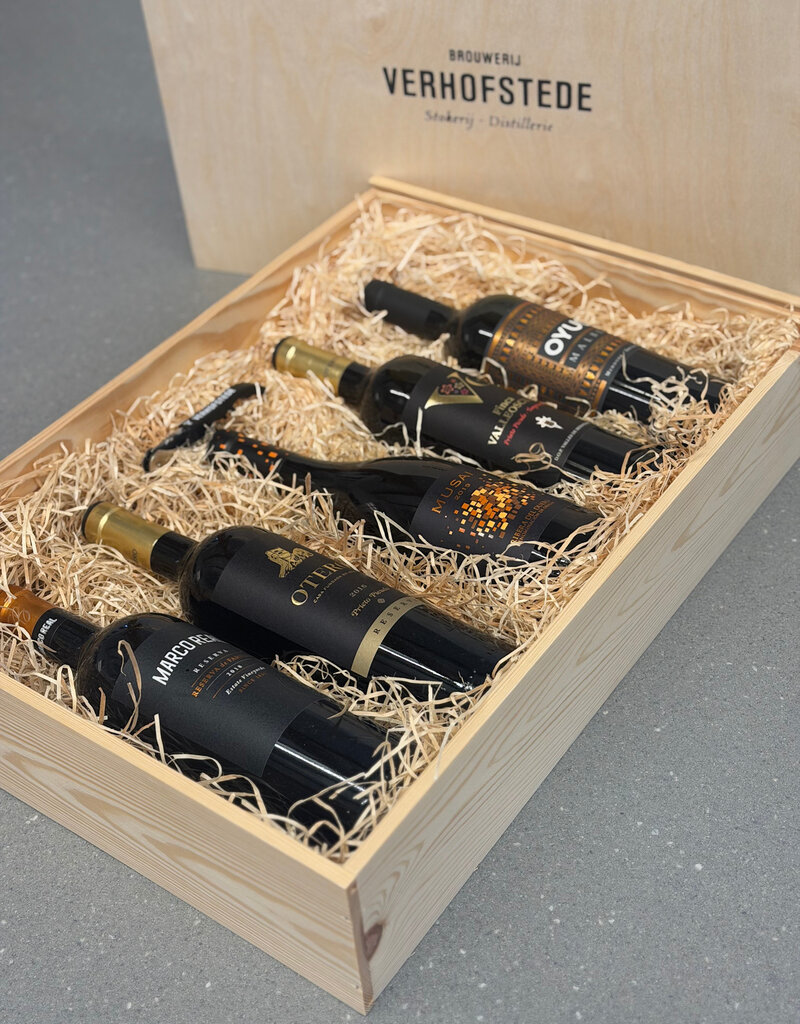 Geschenkkist Wijn 5 exclusieve wijnen & kurkentrekker