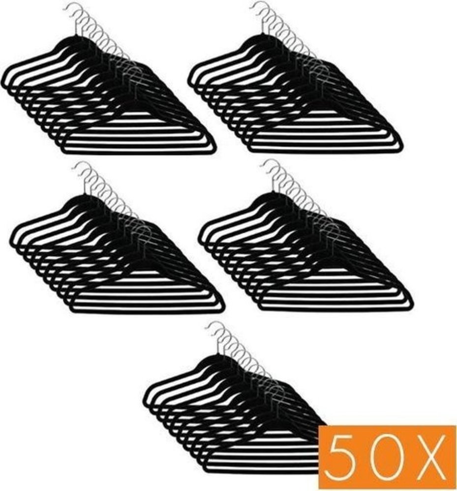 Relaxwonen kwaliteit Kledinghangerset 50 stuks - Non slip kledinghangers - Fluweel zwart Relaxwonen kwaliteit Kledinghangerset 50 stuks - Non slip kledinghangers - Fluweel zwart