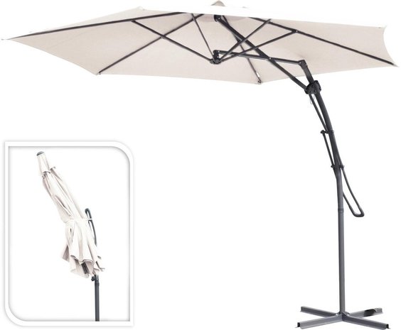 Relaxwonen - Push-up zweefparasol - Ø300cm - creme - stevige kwaliteit