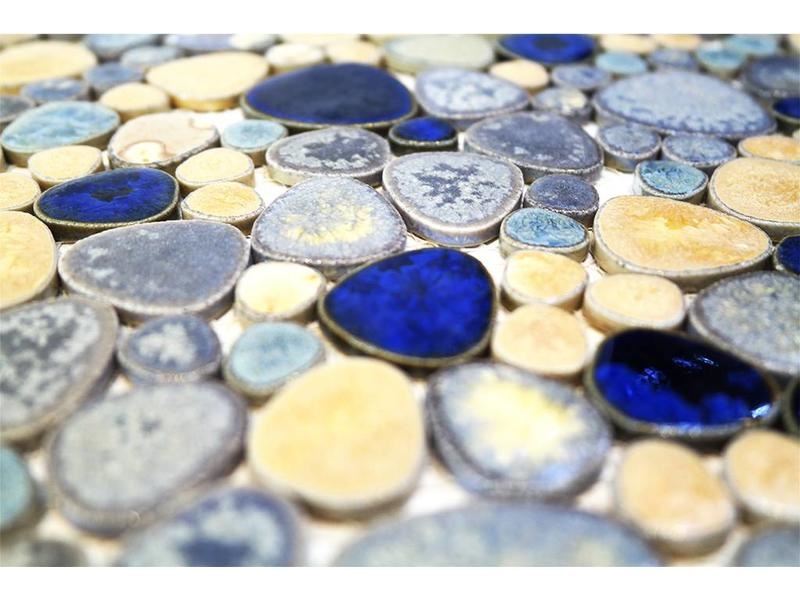 Modesto- Ceramic Mosaic Tile Pebble blue / gold mix - Luxury Tiles