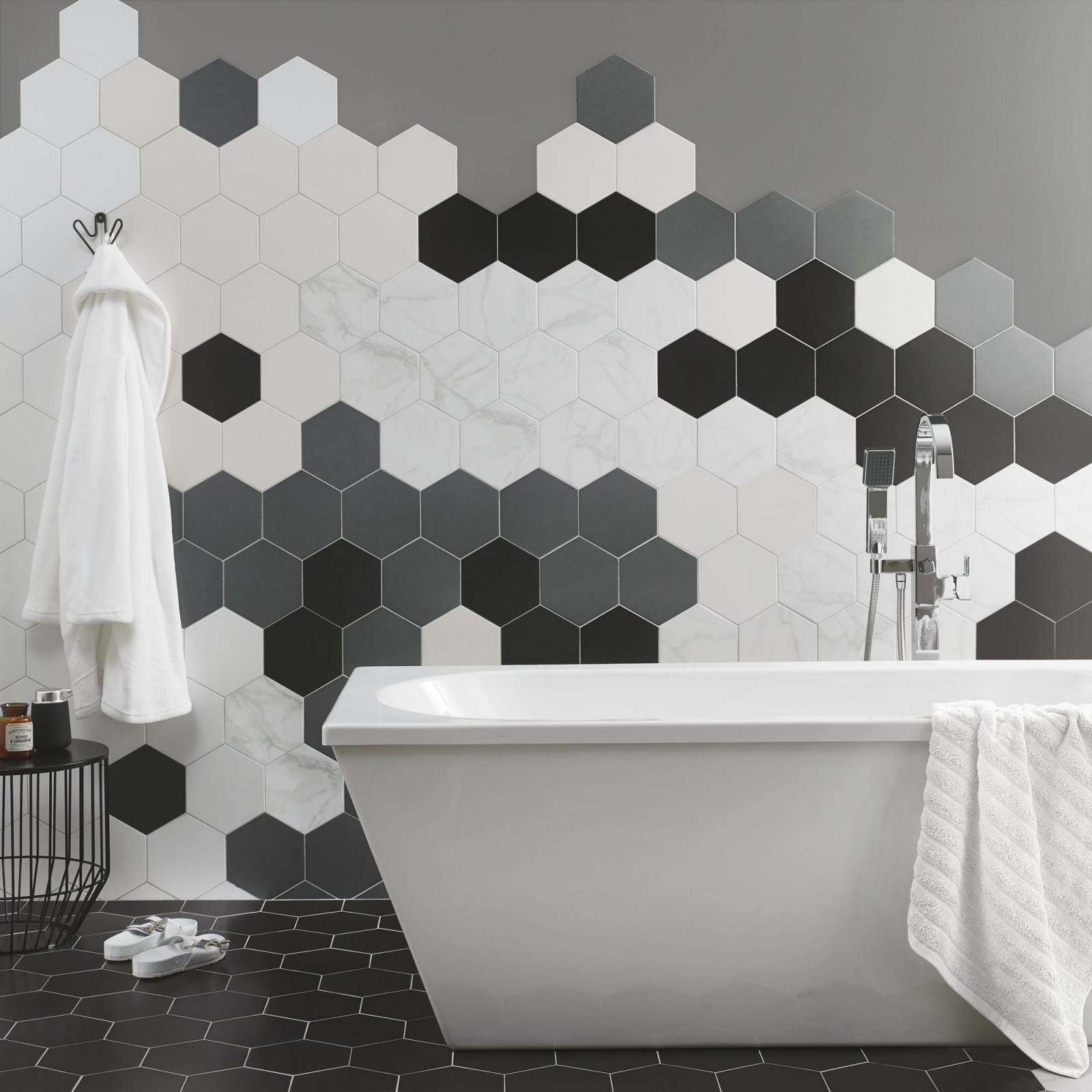 Bct48435 British Ceramic Tile Hex Grey Hexagon Satin Porcelain