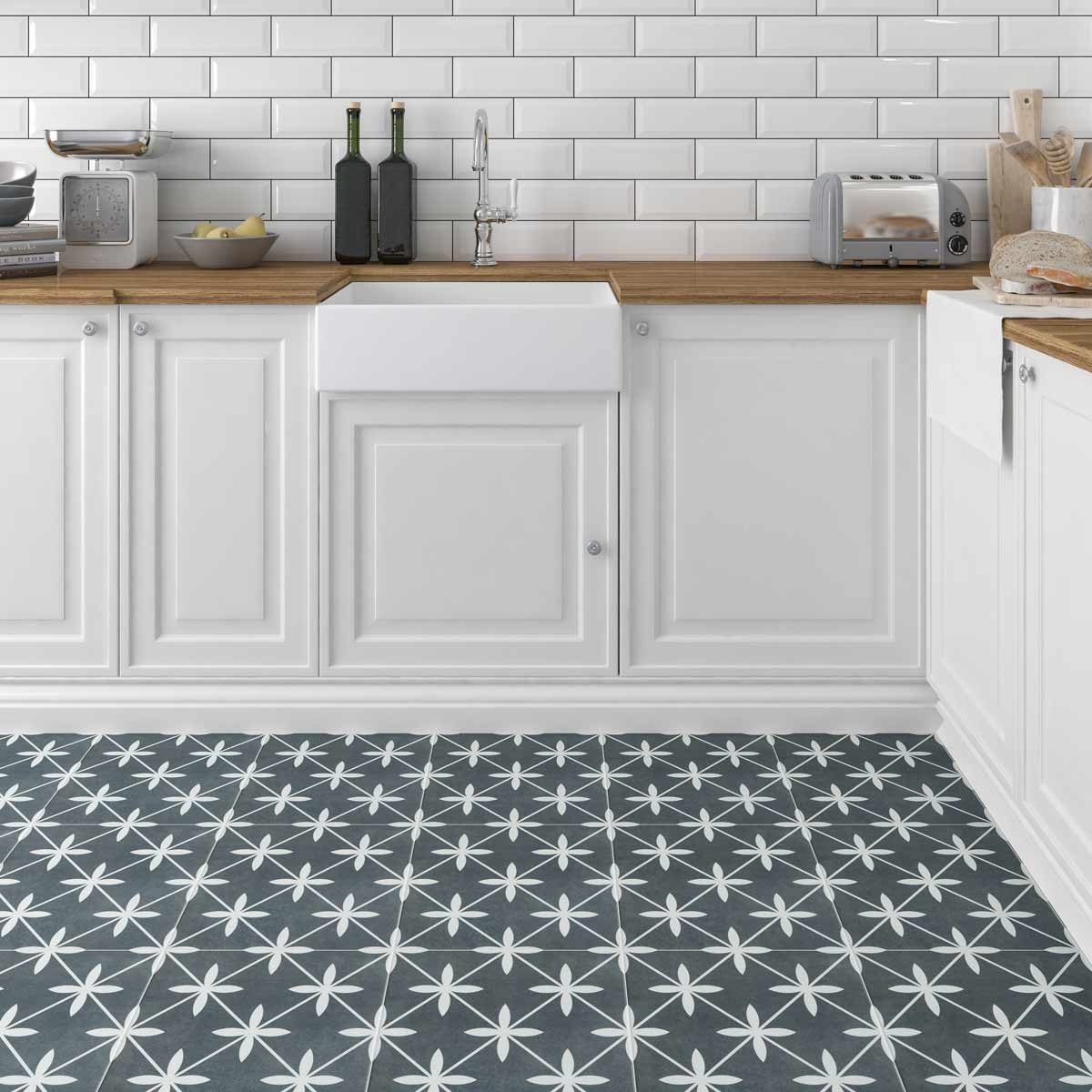 Laura Ashley Wicker Charcoal Floor Tile 33x33cm - Luxury Tiles