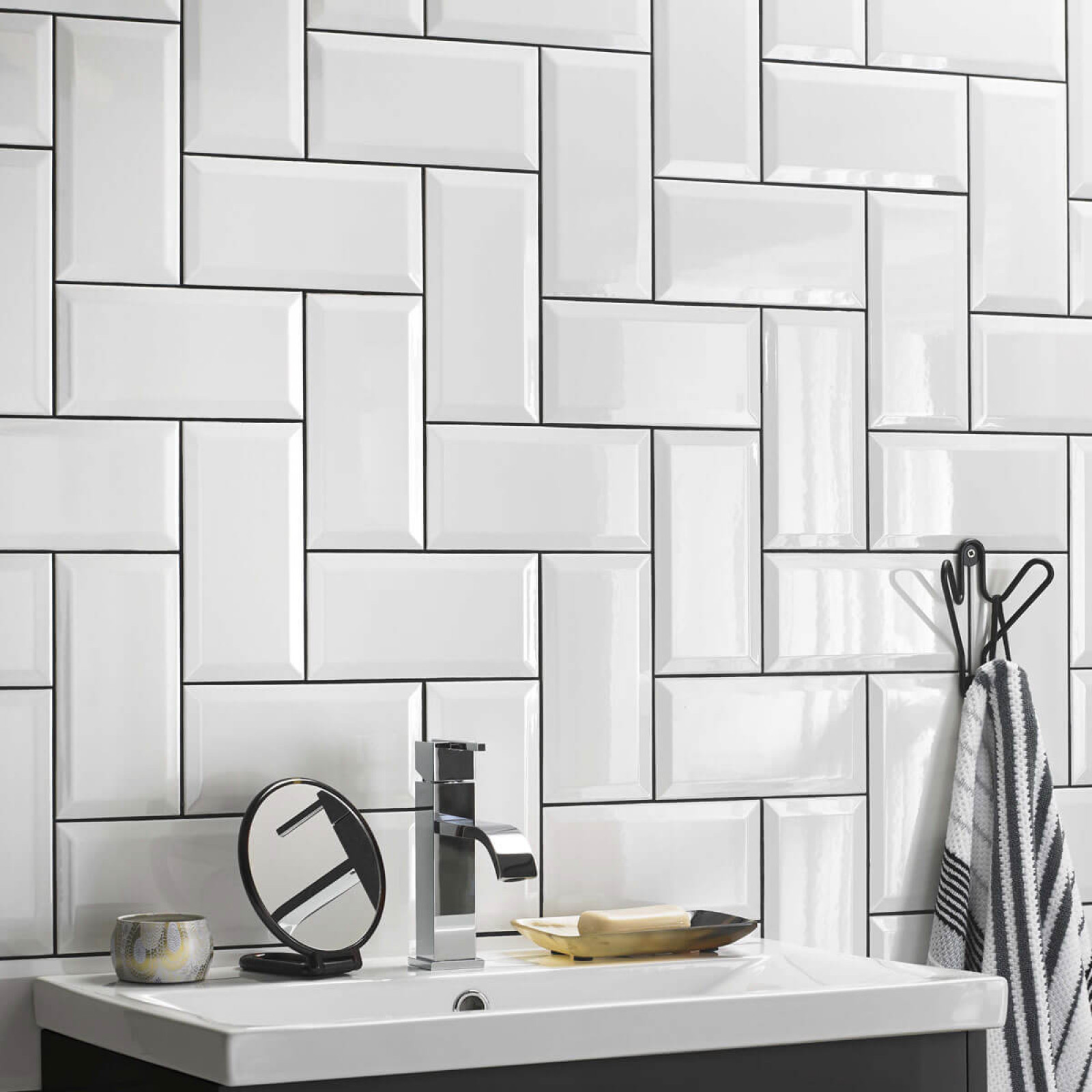 British Ceramic Tile  Metro  White  Bevel Gloss Wall Tile  