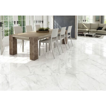 Luxury Tiles Blanco Carrara Marble Effect Gloss Ceramic Floor 450 x 450 Tile