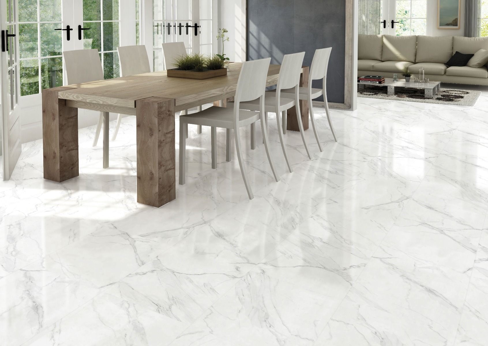 Blanco Carrara Marble Effect Gloss Ceramic Floor 450 X 450 Tile Luxury Tiles 