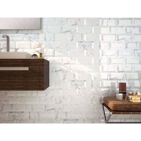 Luxury Tiles Carrara Marble effect Bevelled Metro 100 x200mmTile