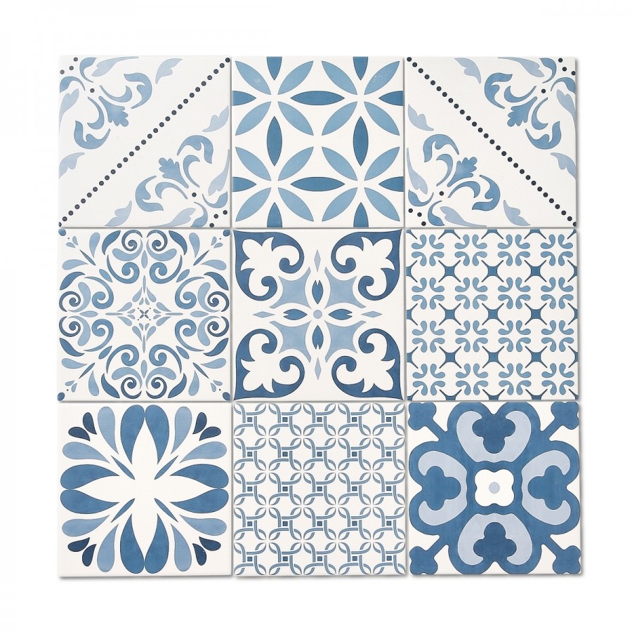 Vintage Pattern Mix Blue Azul Wall And Floor Tile 150 X 150mm