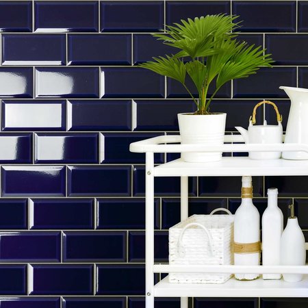 Luxury Tiles Piccadilly Blue Gloss Bevelled Metro Brick 10 x 20 cm Tile