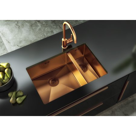 Luxury Tiles Midas Copper Undermount Large Kitchen  Sink 1.5 Bowl with base