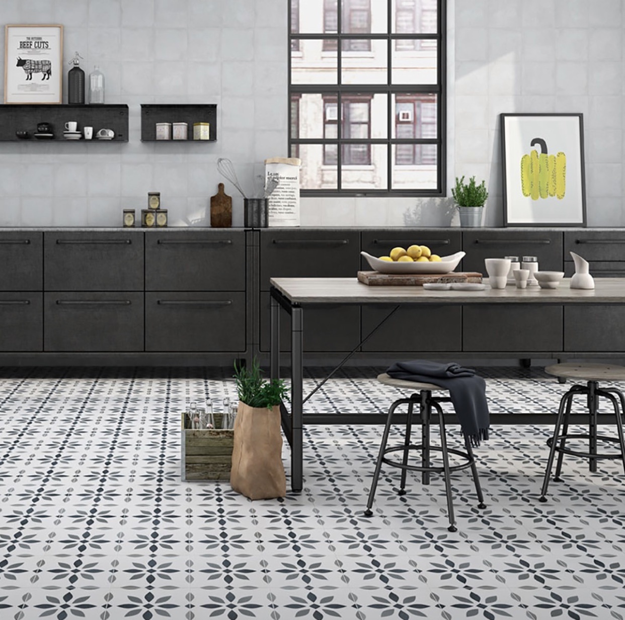 The Modern Flower Pattern Floor Tile 223x223mm Luxury Tiles