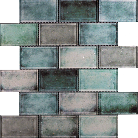 Rainfall Green Mosaic Green Mix Glass Brick Effect Wall Mosaic Tile 300x300mm