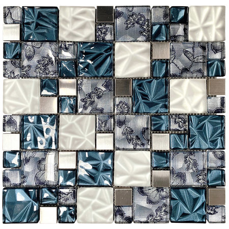 Lux Blue Square Mosaic Tile 30 x 33.5cm