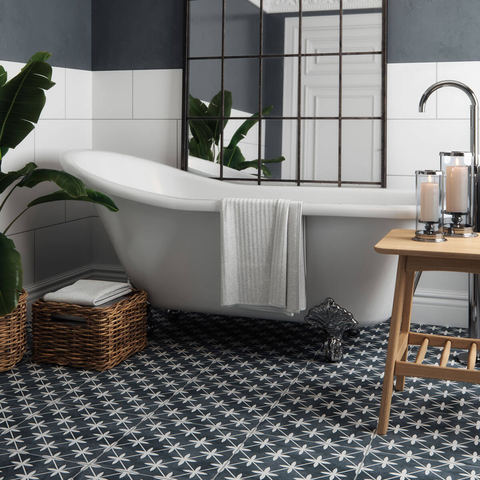 Laura Ashley Wicker Charcoal Floor Tile 33x33cm Luxury Tiles