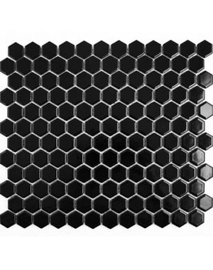 Verona Black Hexagon Gloss Black Mosaic Tile