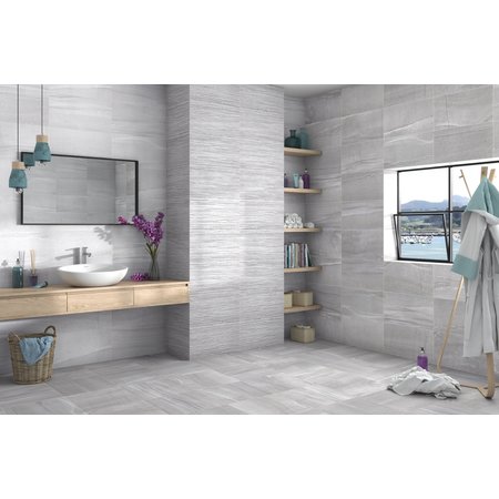 Luxury Tiles Brushed Grey Stone Effect Ceramic 450x450mm Tile