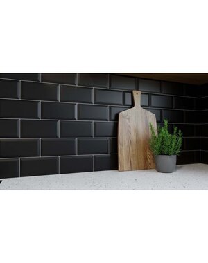 Luxury Tiles Black Bevelled Matt Metro Tile 100x200mm