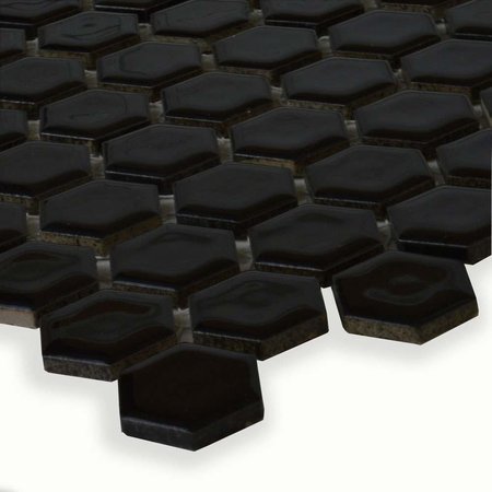 Luxury Tiles Microhex Black Gloss Hexagon 300x260mm Mosaic Tile