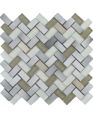 Luxury Tiles Herringbone Mix Basalt & Glass Mosaic Tile