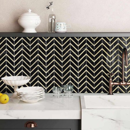 Luxury Tiles Valentino Black Chevron Marble  Wall Tile