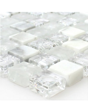 Luxury Tiles Felix Natural Glass and White Stone Mosaic Tile