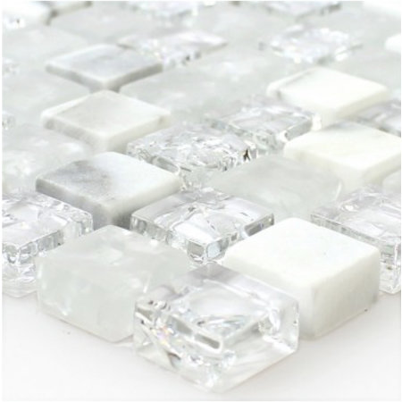 Luxury Tiles Felix Natural Glass and White Stone Mosaic Tile