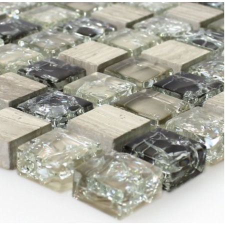 Luxury Tiles Felix Natural Glass and Green Grey Stone Mosaic Tile