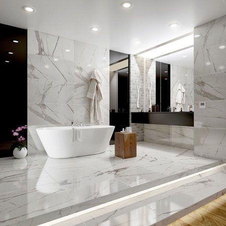 Verona Belgravia Polished Statuario Marble Effect Tiles Floor & Wall 600x600mm