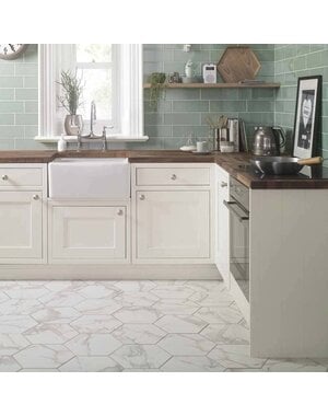 Luxury Tiles Carrara White Marble Effect Satin Hexagon Tile