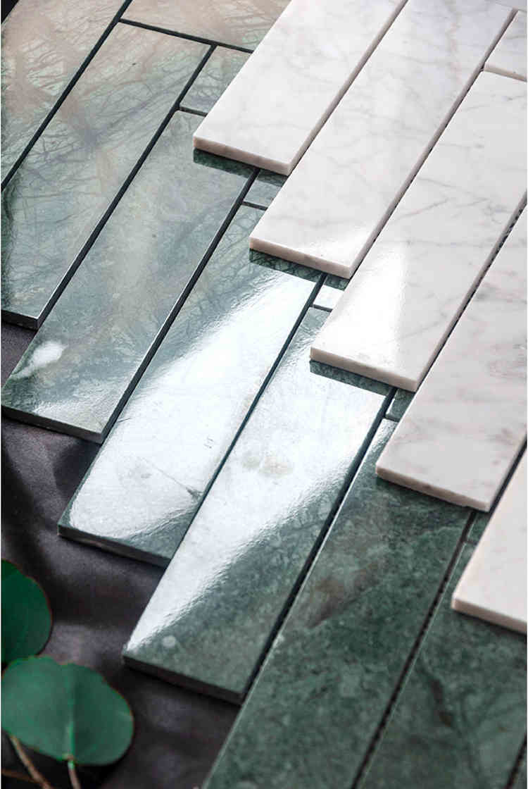 Herringbone Emerald Green Marble Mosaic Tiles Polished Luxury Tiles