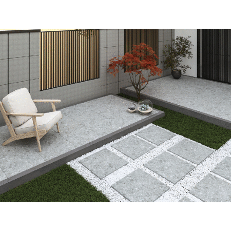 Slate Stone Grey Terrazzo Effect 20mm Outdoor Porcelain Tile 600x600mm