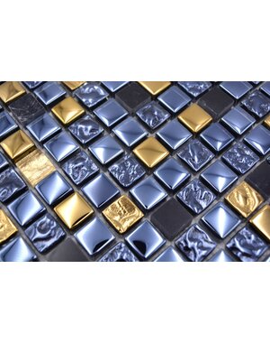 Verona Midnight Sands Glass Natural Stone Mosaic Tile Black Gold