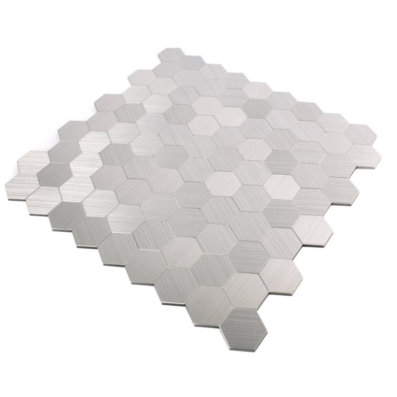 Self adhesive Silver Steel Hexagon Mosaic Tile 320x320 mm Luxury Tiles