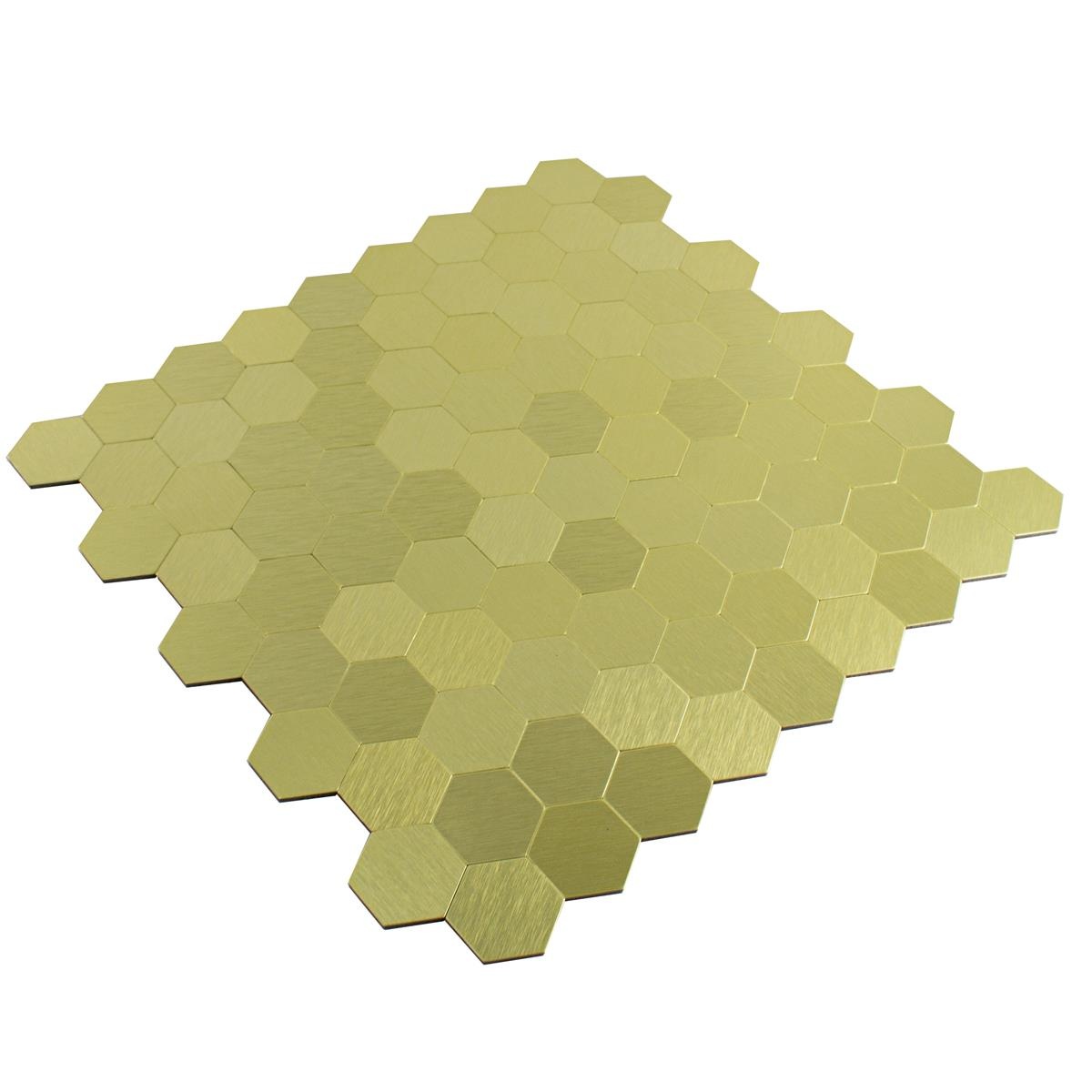 Self adhesive Gold Steel Hexagon Mosaic Tile 32x32 cm Luxury Tiles