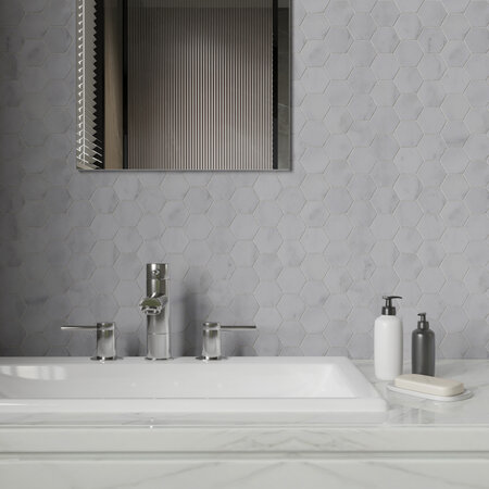 Verona Amasya White Honed Marble Hexagon Mosaic Tile