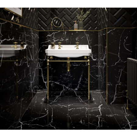 Verona Nero Marquina Polished Marble Effect 600x600mm Porcelain Tile