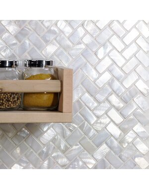 original style Oyster White Pearl Herringbone Polished Mosaic Tile