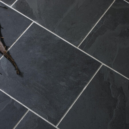 Black Riven Slate Tile 600x600