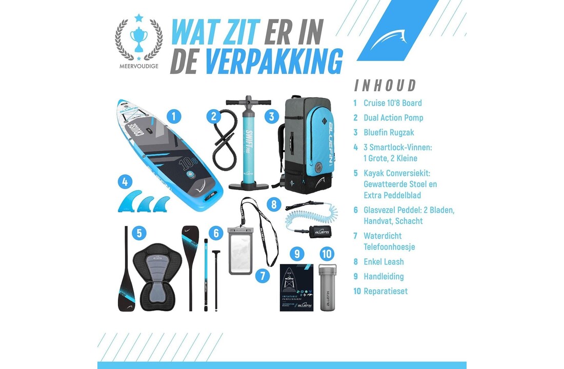Bluefin Cruise Pro 10’8″ Opblaasbaar SUP Board – Allround Stand Up Paddleboard Set voor Beginners & Gevorderden