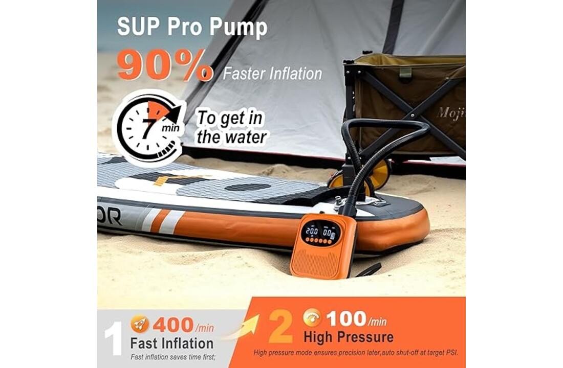 Mojimdo Elektrische SUP Pomp voor Opblaasbare Paddleboards – Automatische Luchtpomp met Digitale Display, Hoge Druk en Auto Stop